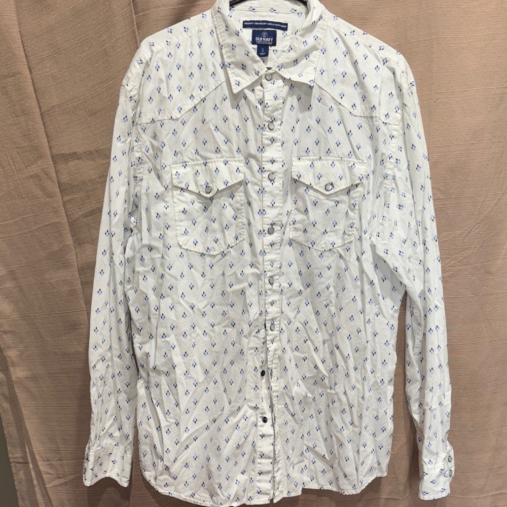 Old Navy White Shirt with Blue Pattern